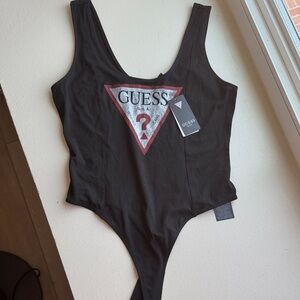 Guess Black Bodysuit with Red and Gray Logo